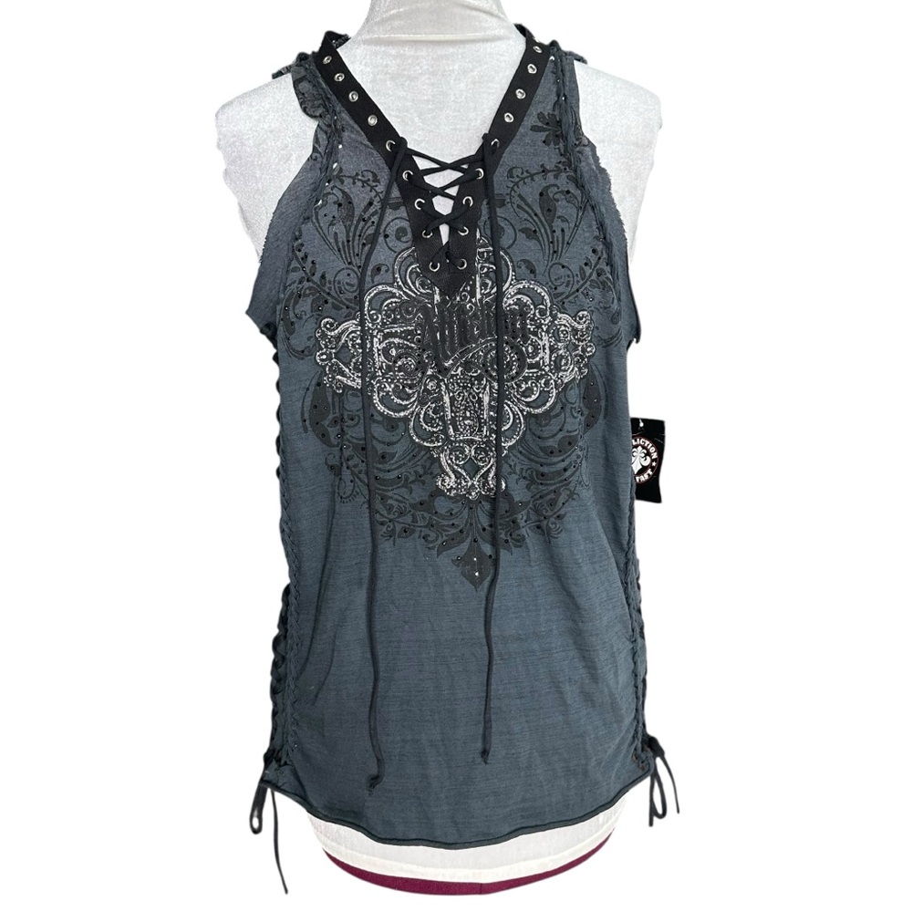 NWT Affliction Women’s Charlotte Oak Lace Up Tank. Size Small